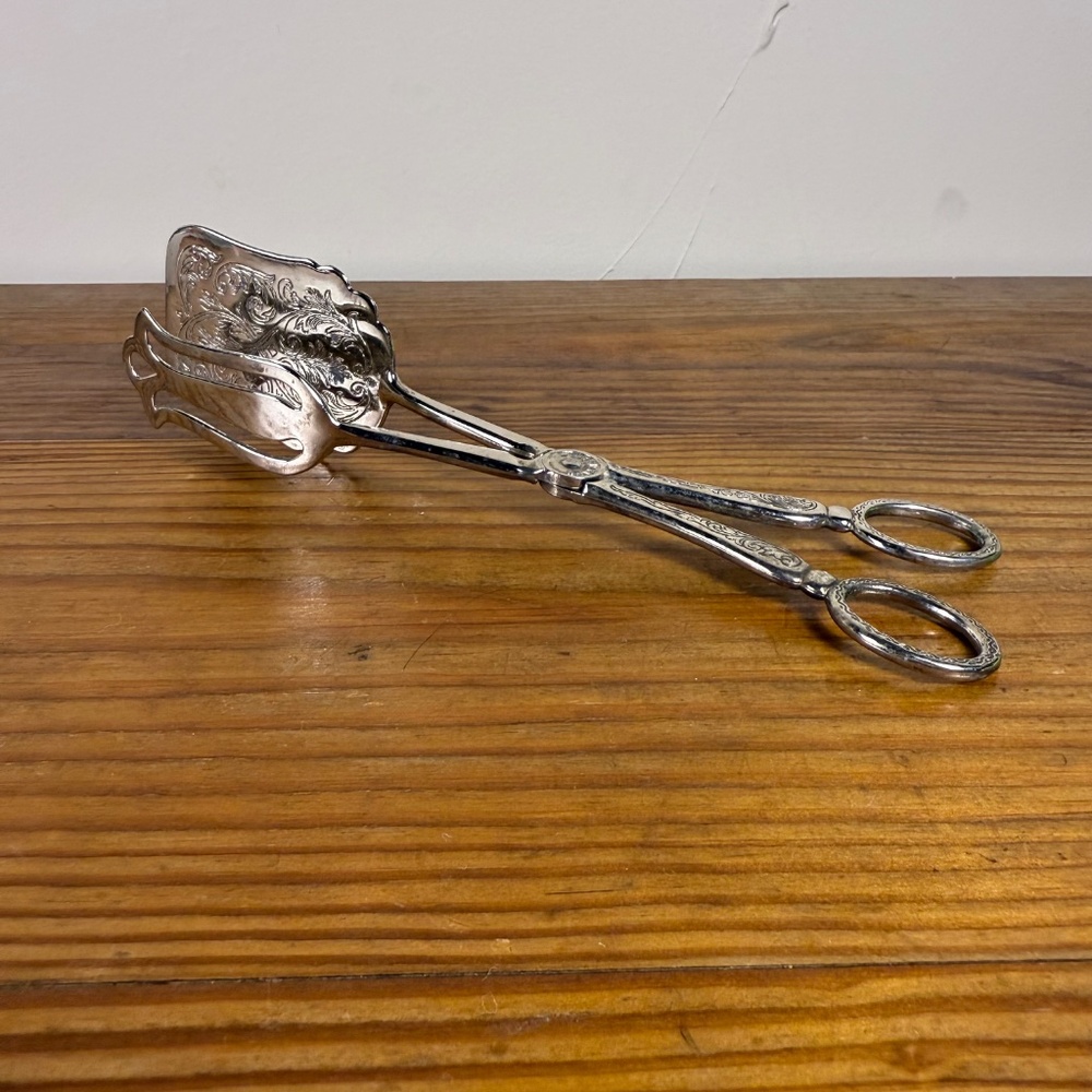 Vintage Silverplate Pastry Serving Tongs | Ornate Etched Design | Hong Kong - Picture 12 of 15